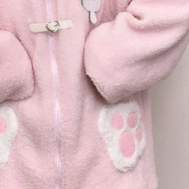 Japanese Cute Thicked Lamb Fleece Coat Women Sweet Sailor Collar Cat Embroidery Plush Jackets 2025 Ropa Mujer Warm Loose Outwear