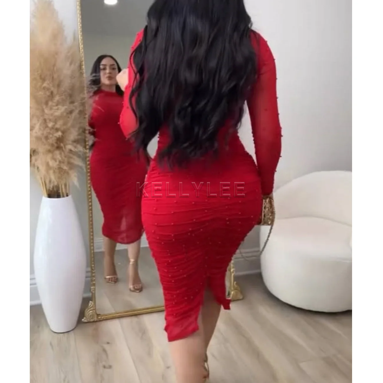 Women's Fashion Slim Fit Colorful Dress Outwear Ladies Sexy Tight Party Dress Long Sleeve Mock Neck Warp Hip Skirts Clothings