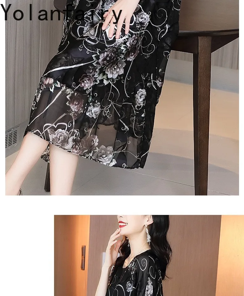 YOLANFAIRY 65% Mulberry Silk Dresses Woman Summer Loose Vintage Jacquard Dress Elegant Women's Dresses Korean Fashion Vestidos