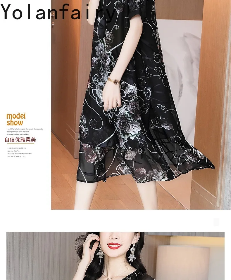 YOLANFAIRY 65% Mulberry Silk Dresses Woman Summer Loose Vintage Jacquard Dress Elegant Women's Dresses Korean Fashion Vestidos
