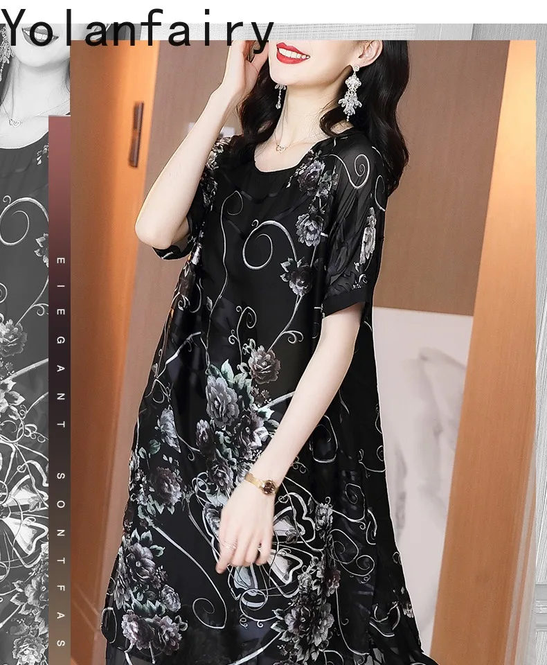 YOLANFAIRY 65% Mulberry Silk Dresses Woman Summer Loose Vintage Jacquard Dress Elegant Women's Dresses Korean Fashion Vestidos