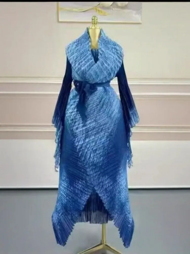Miyake Pleated African Printed Organza Suit Irregular Suspender Skirt Two-piece Set Loose Women's Clothing 2025 Autumn New