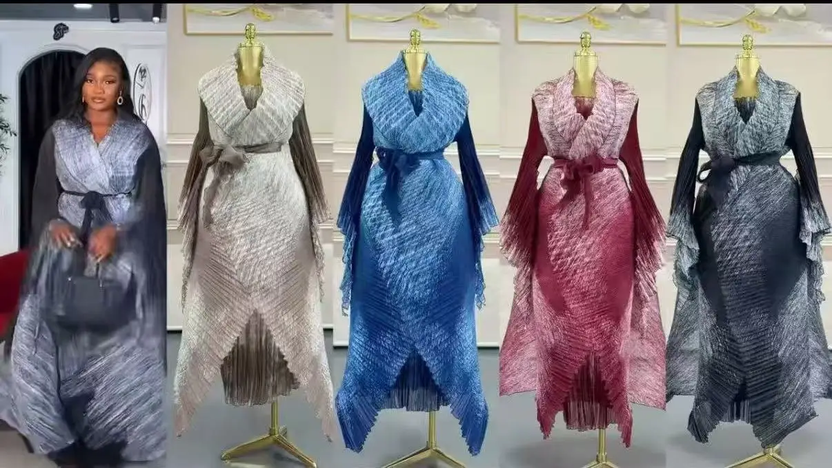 Miyake Pleated African Printed Organza Suit Irregular Suspender Skirt Two-piece Set Loose Women's Clothing 2025 Autumn New