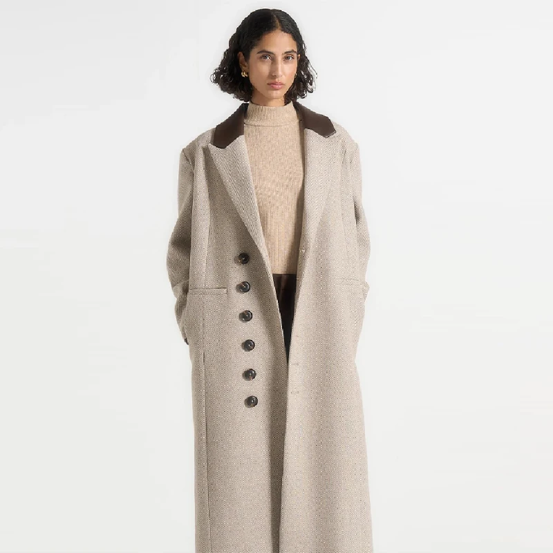 Fashion Waist Cinching Woolen Long Coat For Women Lapel Long Sleeve Single-breasted Coat With Belt New Lady Commuter Outwears