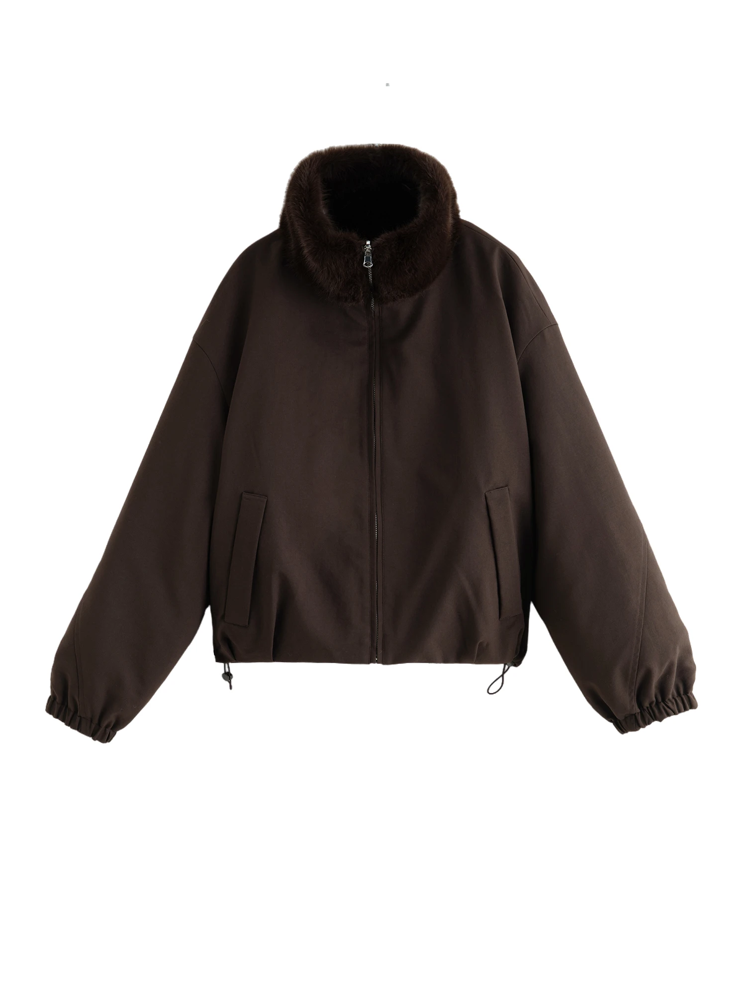 ZIQIAO LightWarm Women's Reversible Vintage Workwear Faux Fur Collar Drop Shoulder Sleeves Short Coat 2025 Winter New Arrival