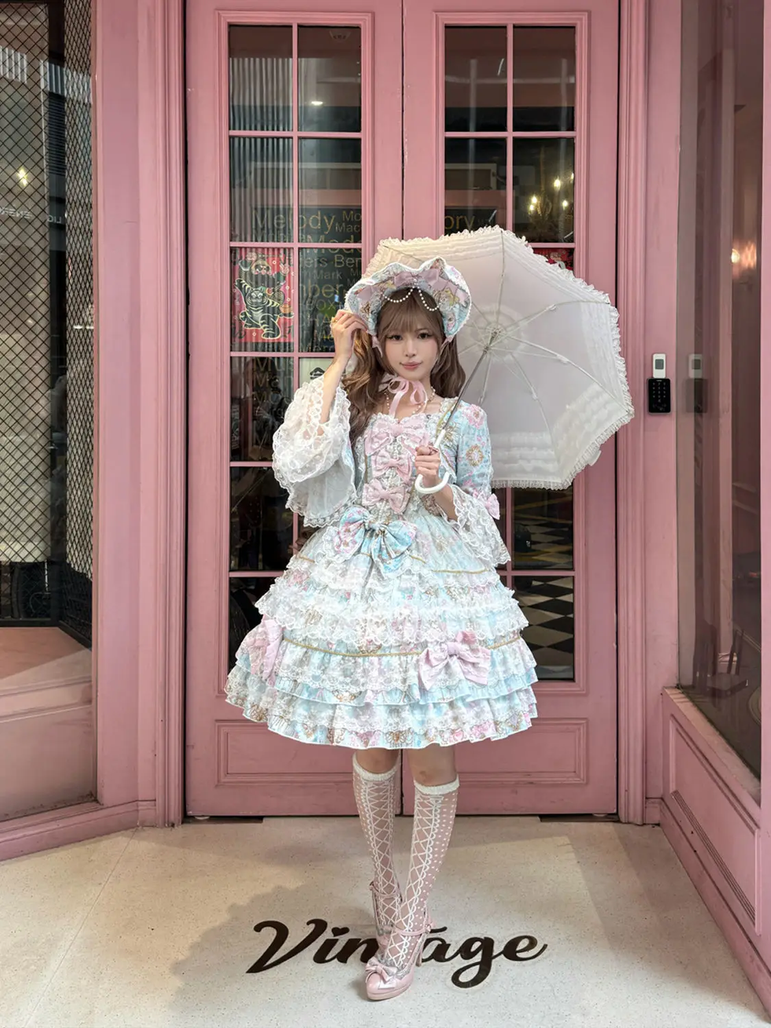 Women Dress Pink Long Sleeve OP Dress for Women Autumn New Original Design Lolita Sweet Lace Bell Sleeve Tiered Dress