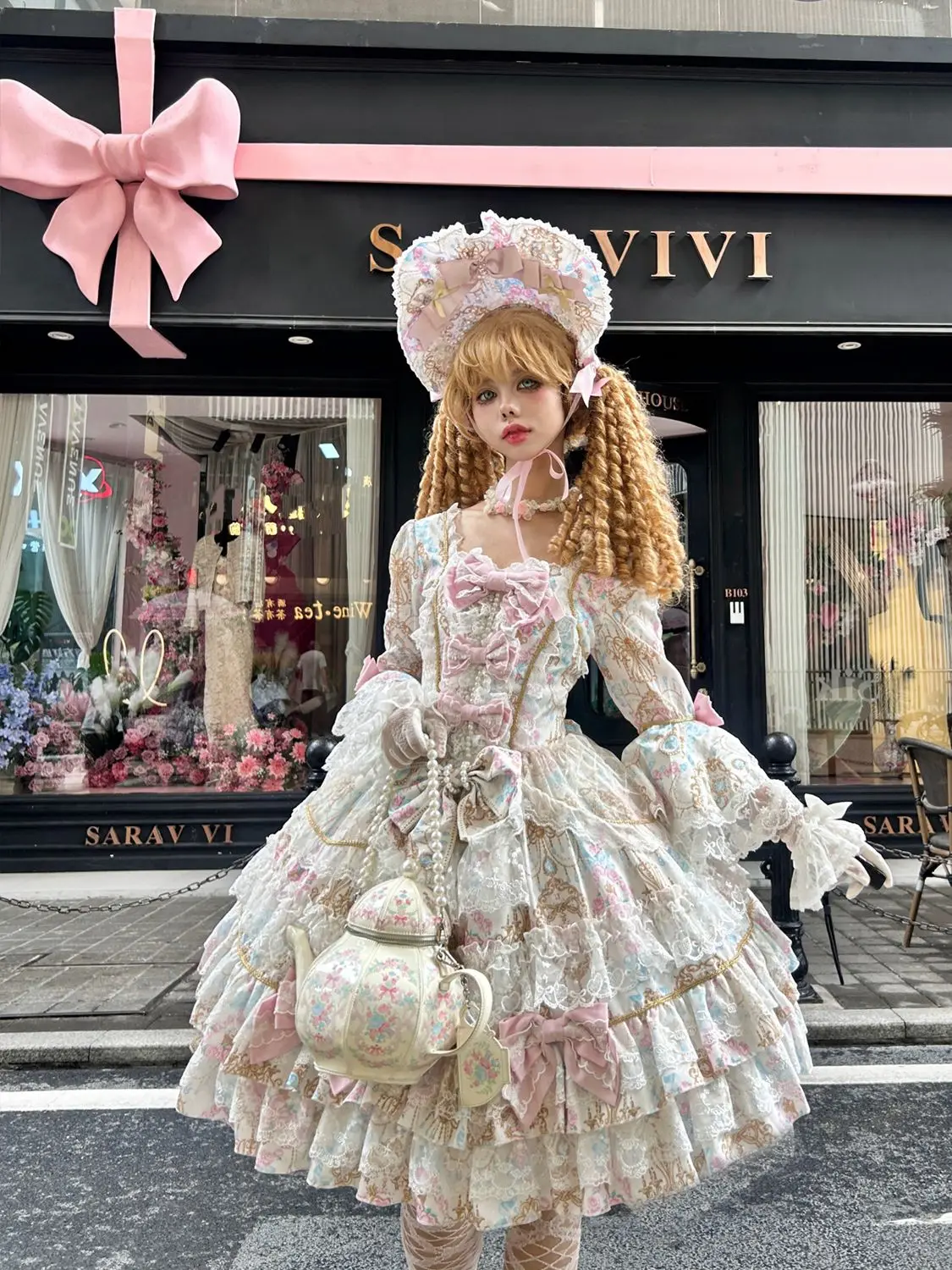 Women Dress Pink Long Sleeve OP Dress for Women Autumn New Original Design Lolita Sweet Lace Bell Sleeve Tiered Dress