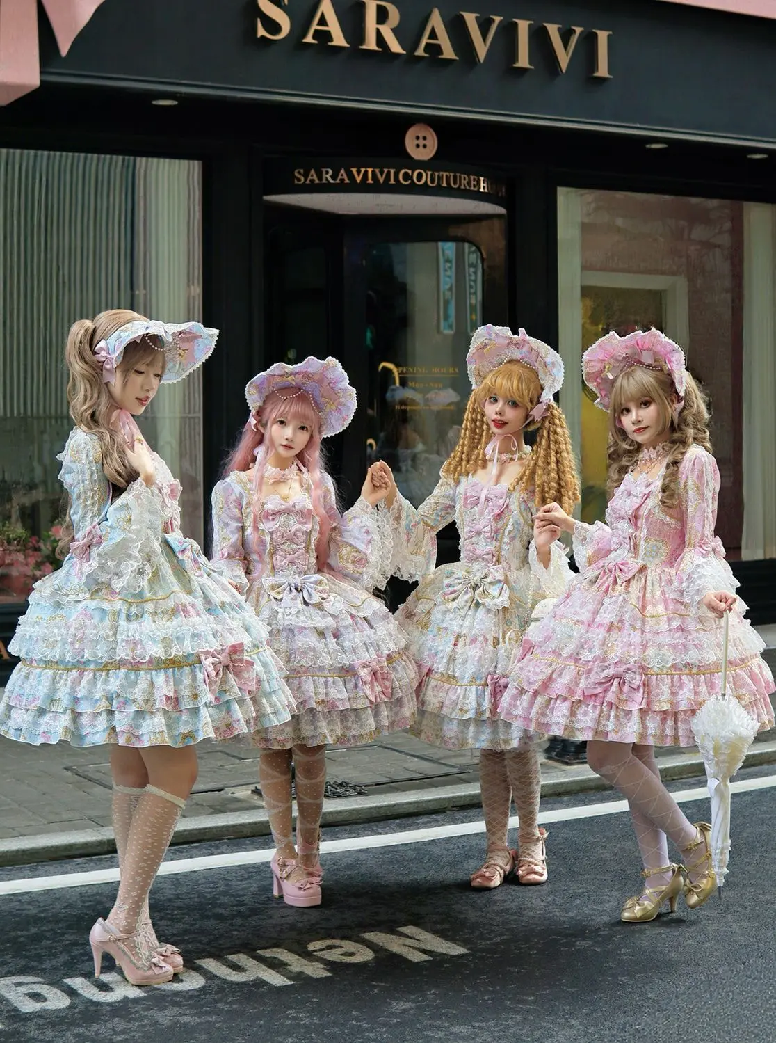 Women Dress Pink Long Sleeve OP Dress for Women Autumn New Original Design Lolita Sweet Lace Bell Sleeve Tiered Dress