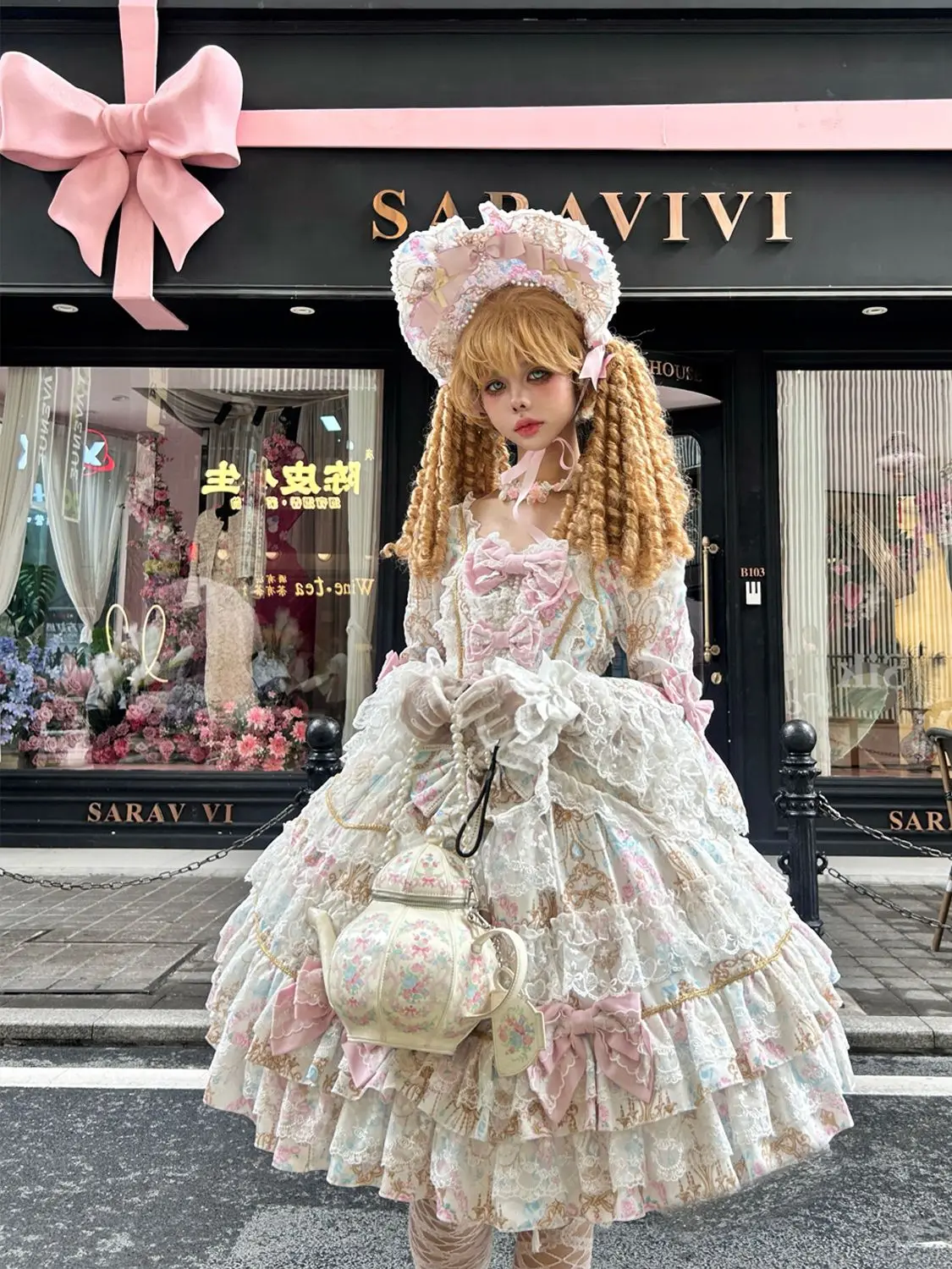 Women Dress Pink Long Sleeve OP Dress for Women Autumn New Original Design Lolita Sweet Lace Bell Sleeve Tiered Dress