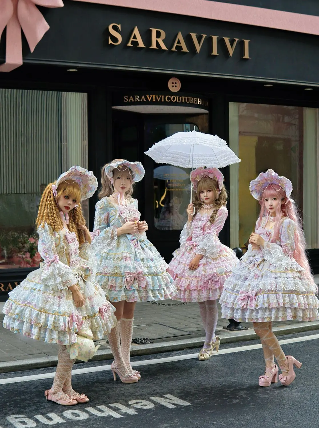 Women Dress Pink Long Sleeve OP Dress for Women Autumn New Original Design Lolita Sweet Lace Bell Sleeve Tiered Dress