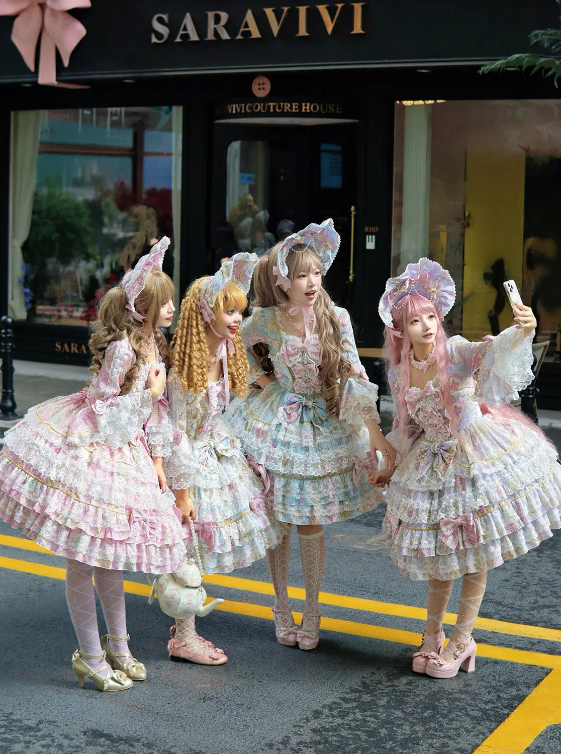 Women Dress Pink Long Sleeve OP Dress for Women Autumn New Original Design Lolita Sweet Lace Bell Sleeve Tiered Dress
