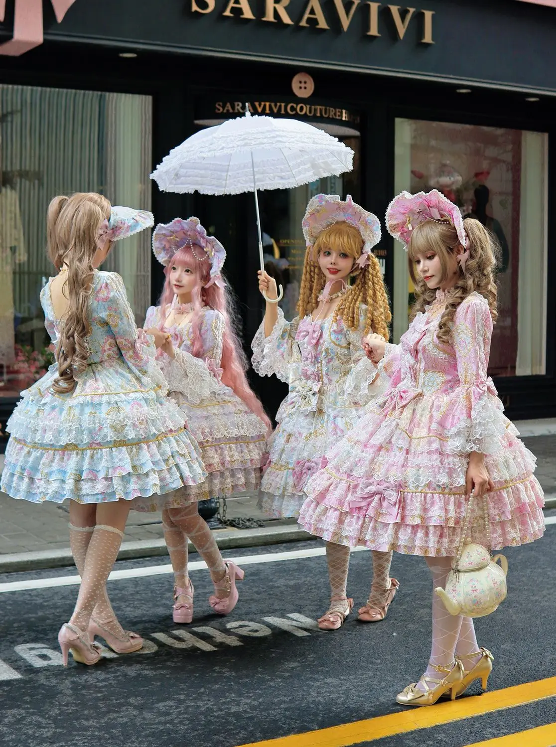 Women Dress Pink Long Sleeve OP Dress for Women Autumn New Original Design Lolita Sweet Lace Bell Sleeve Tiered Dress