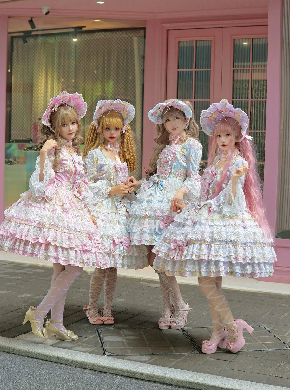 Women Dress Pink Long Sleeve OP Dress for Women Autumn New Original Design Lolita Sweet Lace Bell Sleeve Tiered Dress