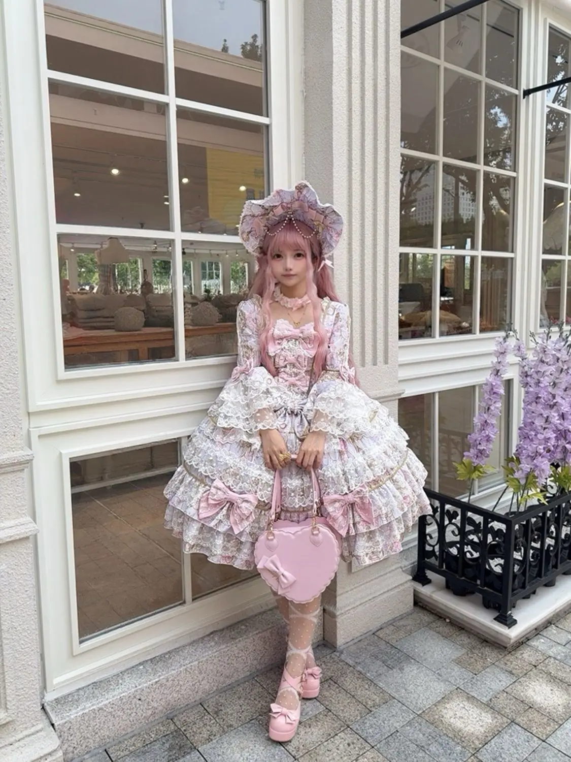 Women Dress Pink Long Sleeve OP Dress for Women Autumn New Original Design Lolita Sweet Lace Bell Sleeve Tiered Dress