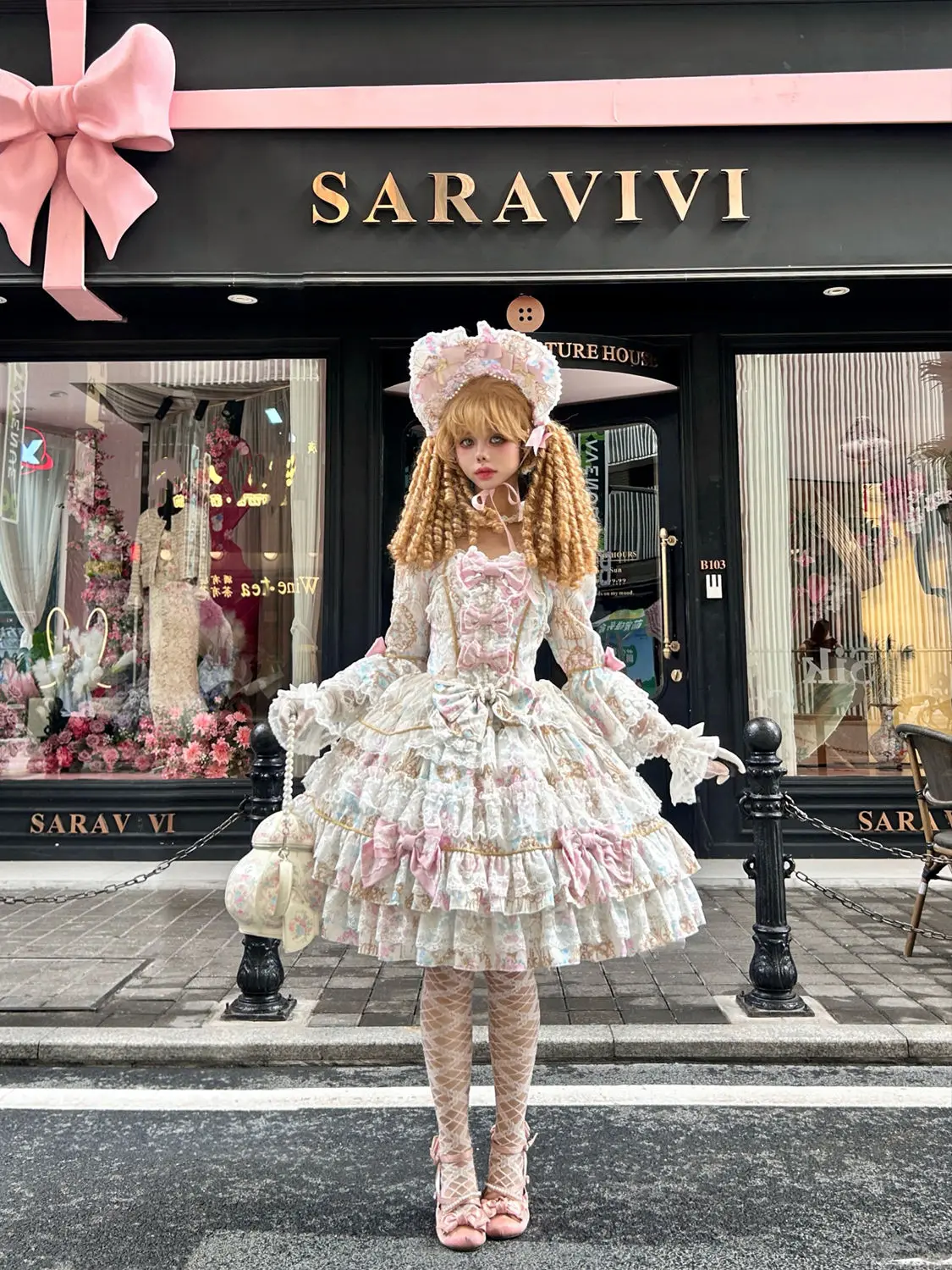 Women Dress Pink Long Sleeve OP Dress for Women Autumn New Original Design Lolita Sweet Lace Bell Sleeve Tiered Dress