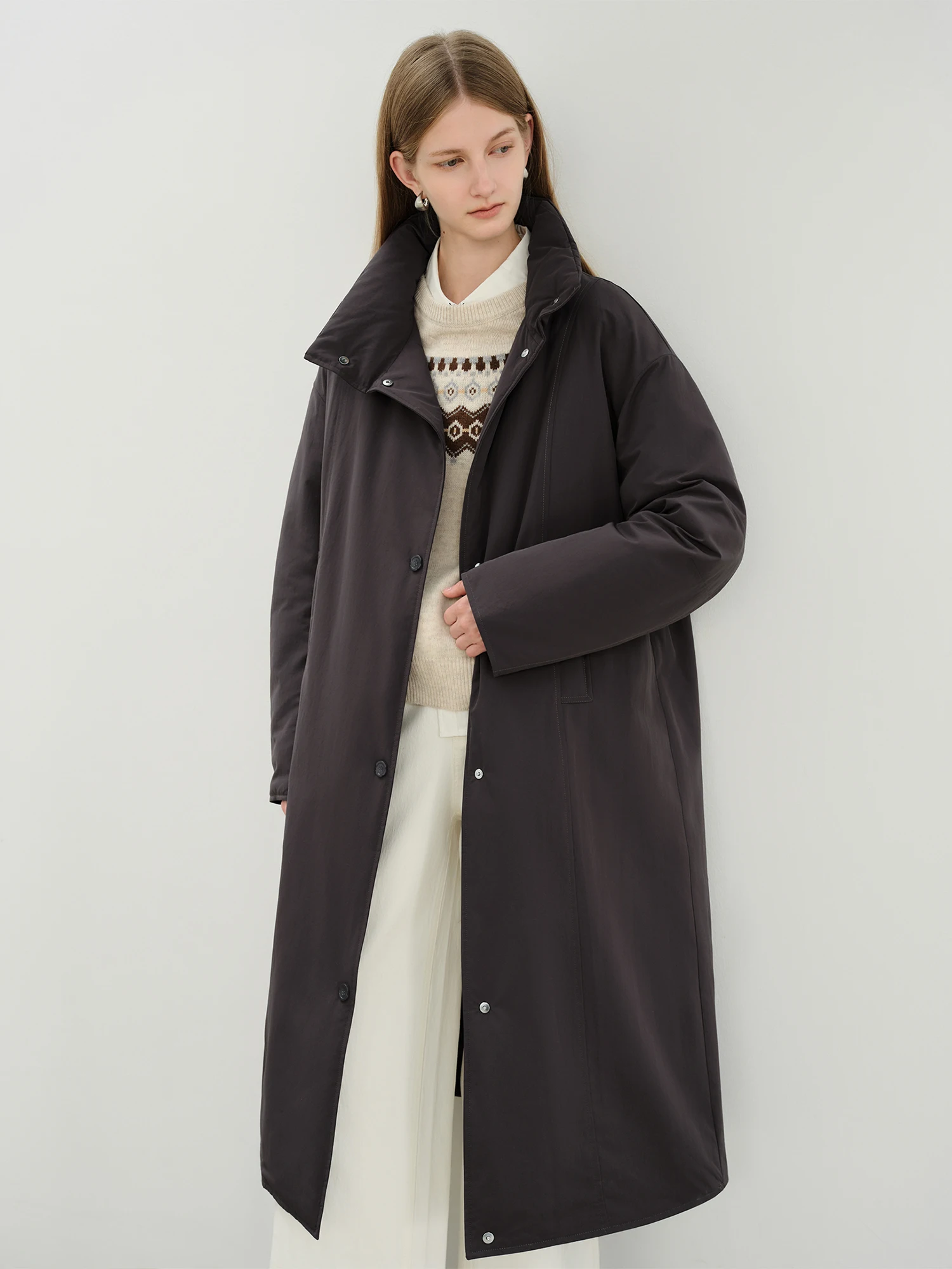 ZIQIAO Petite Women Long Stand Collar Korean 90% Down White Duck Feather Jacket 2025 Winter New Arrival Long Lenghth Down Coats