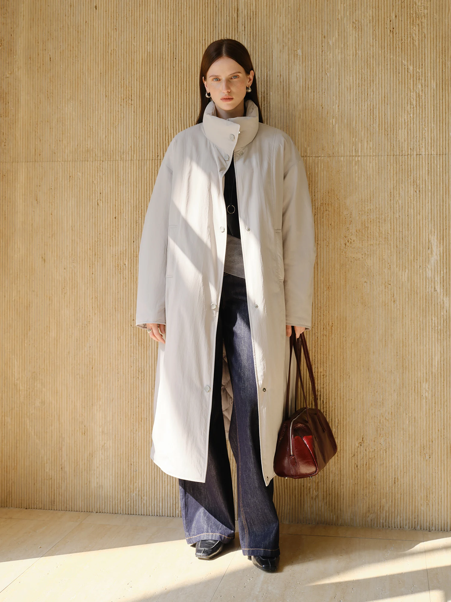 ZIQIAO Petite Women Long Stand Collar Korean 90% Down White Duck Feather Jacket 2025 Winter New Arrival Long Lenghth Down Coats
