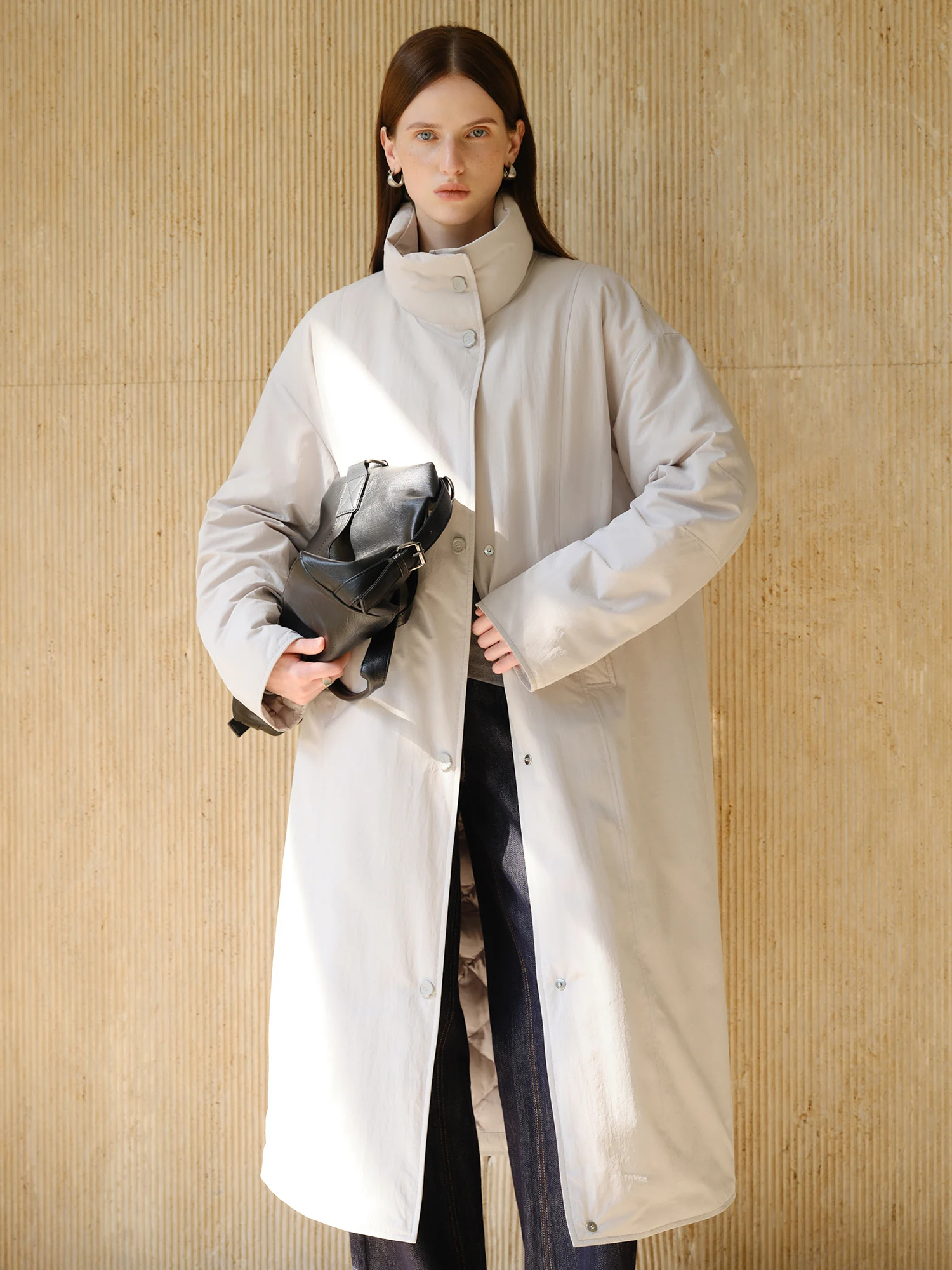 ZIQIAO Petite Women Long Stand Collar Korean 90% Down White Duck Feather Jacket 2025 Winter New Arrival Long Lenghth Down Coats