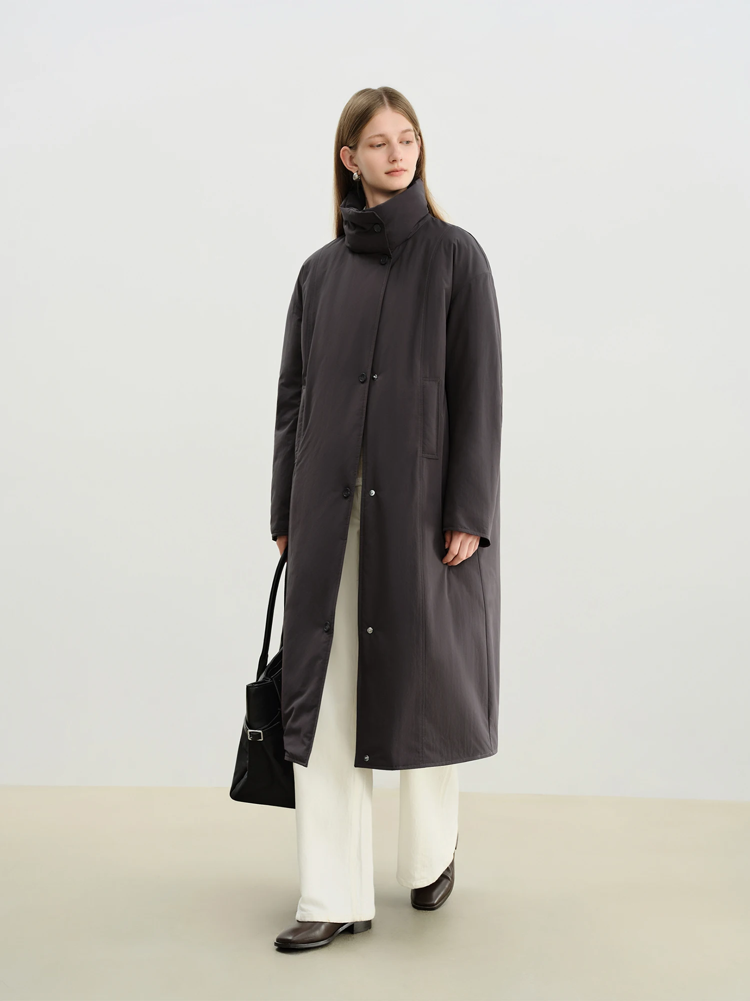 ZIQIAO Petite Women Long Stand Collar Korean 90% Down White Duck Feather Jacket 2025 Winter New Arrival Long Lenghth Down Coats