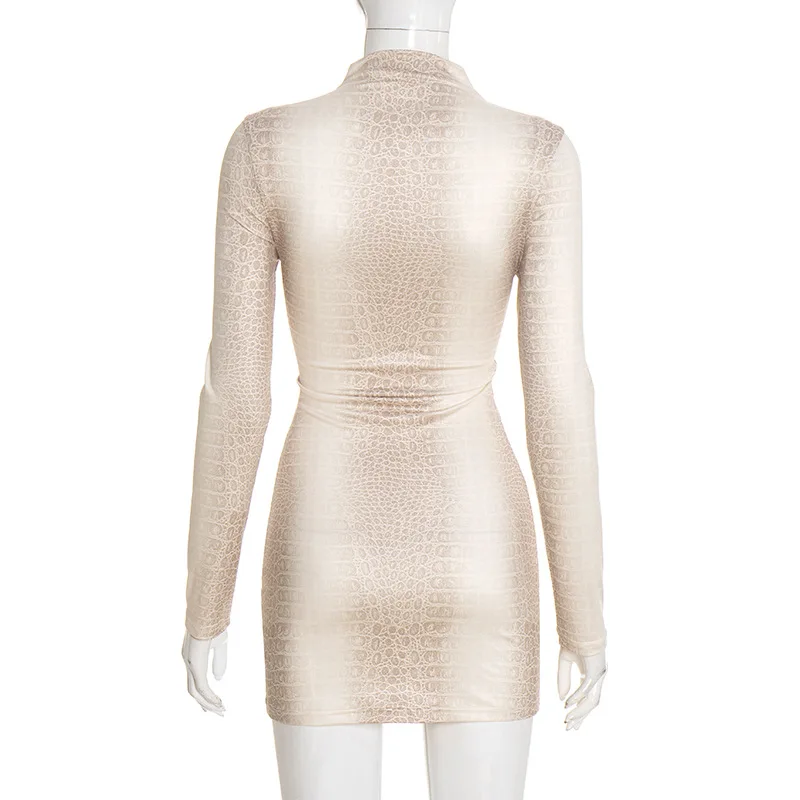 STYLISH LADY Snake Printed Dress 2025 Autumn Women Long Sleeve O Neck Bodycon Sexy Club Party Mini Vestidos De Festa