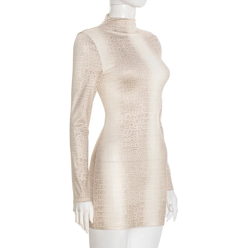STYLISH LADY Snake Printed Dress 2025 Autumn Women Long Sleeve O Neck Bodycon Sexy Club Party Mini Vestidos De Festa