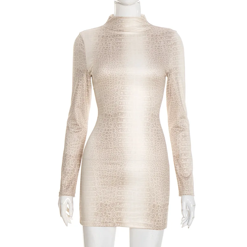 STYLISH LADY Snake Printed Dress 2025 Autumn Women Long Sleeve O Neck Bodycon Sexy Club Party Mini Vestidos De Festa