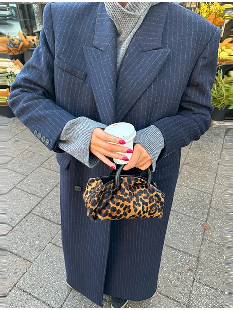 Vintage Striped Lapel Long Blazer Jackets Women Chic Shoulder Pad Button Pocket Loose Overcoat Autumn Commuting Street Wear 2025