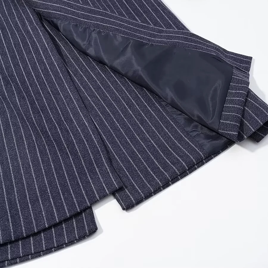 Vintage Striped Lapel Long Blazer Jackets Women Chic Shoulder Pad Button Pocket Loose Overcoat Autumn Commuting Street Wear 2025