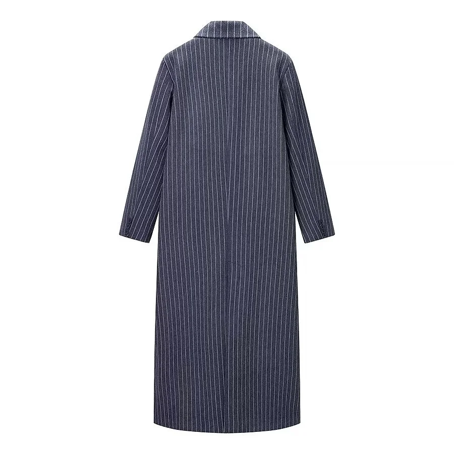 Vintage Striped Lapel Long Blazer Jackets Women Chic Shoulder Pad Button Pocket Loose Overcoat Autumn Commuting Street Wear 2025