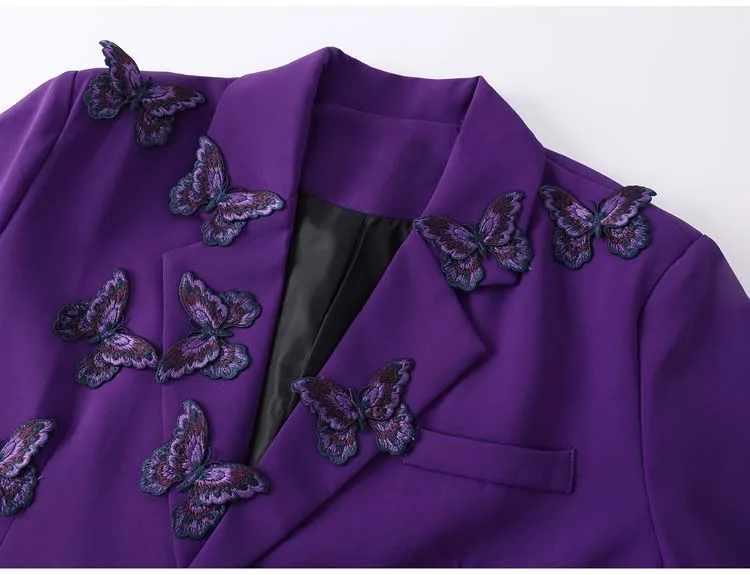 High street butterfly embroidery blazer for women Spring autumn Black Purple Loose Single breasted jacket 2026 New INKEO 5O113