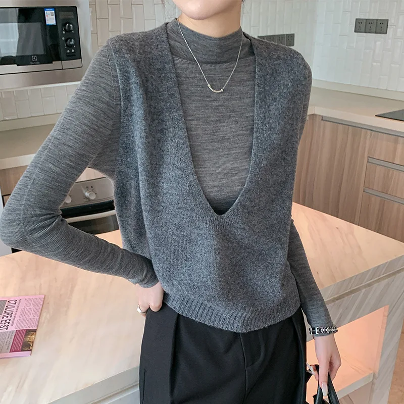 100% Wool Seamless Sweater Vest,Women Autumn Winter V-Neck Loose Sleeveless Knitted Tops