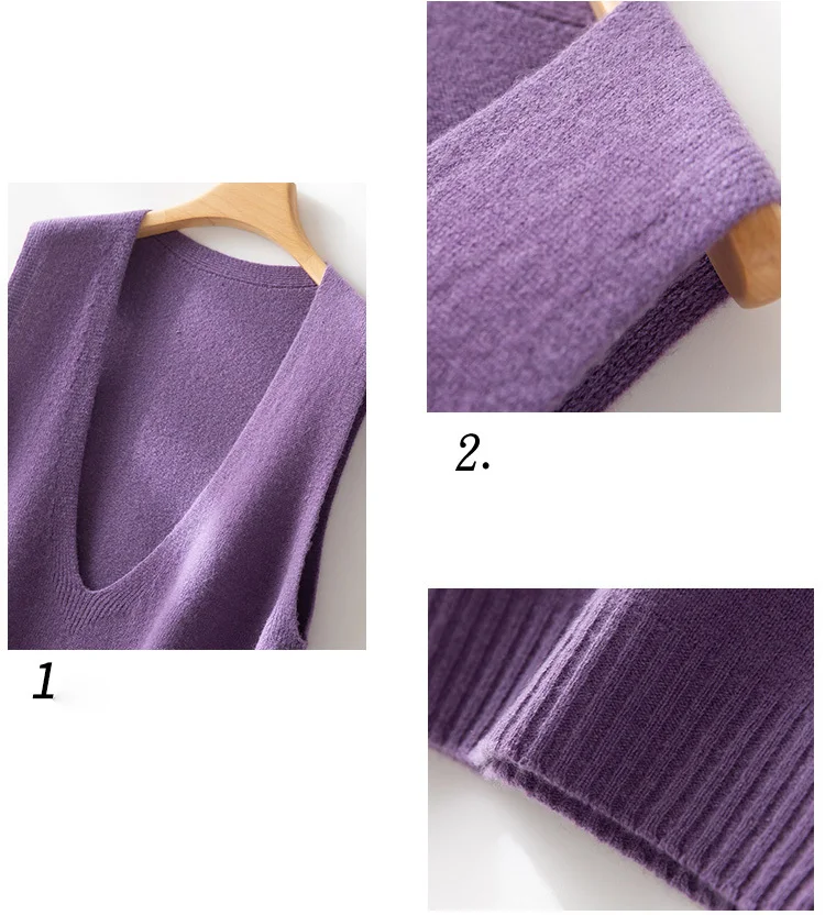 100% Wool Seamless Sweater Vest,Women Autumn Winter V-Neck Loose Sleeveless Knitted Tops