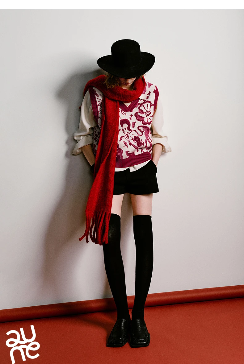 TOYOUTH Mengzhu Daji Co-branded New Year Knit Vest for Women 2025 Winter New Artistic Year of the Horse Totem Waistcoat Top