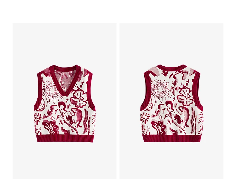 TOYOUTH Mengzhu Daji Co-branded New Year Knit Vest for Women 2025 Winter New Artistic Year of the Horse Totem Waistcoat Top