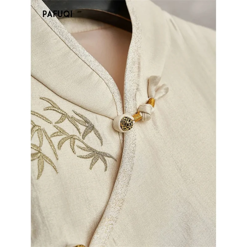New Fashion Loose Cardigan Embroidery Inclined Placket Stand Collar Vest top Light National Style Women's Spring and Summer
