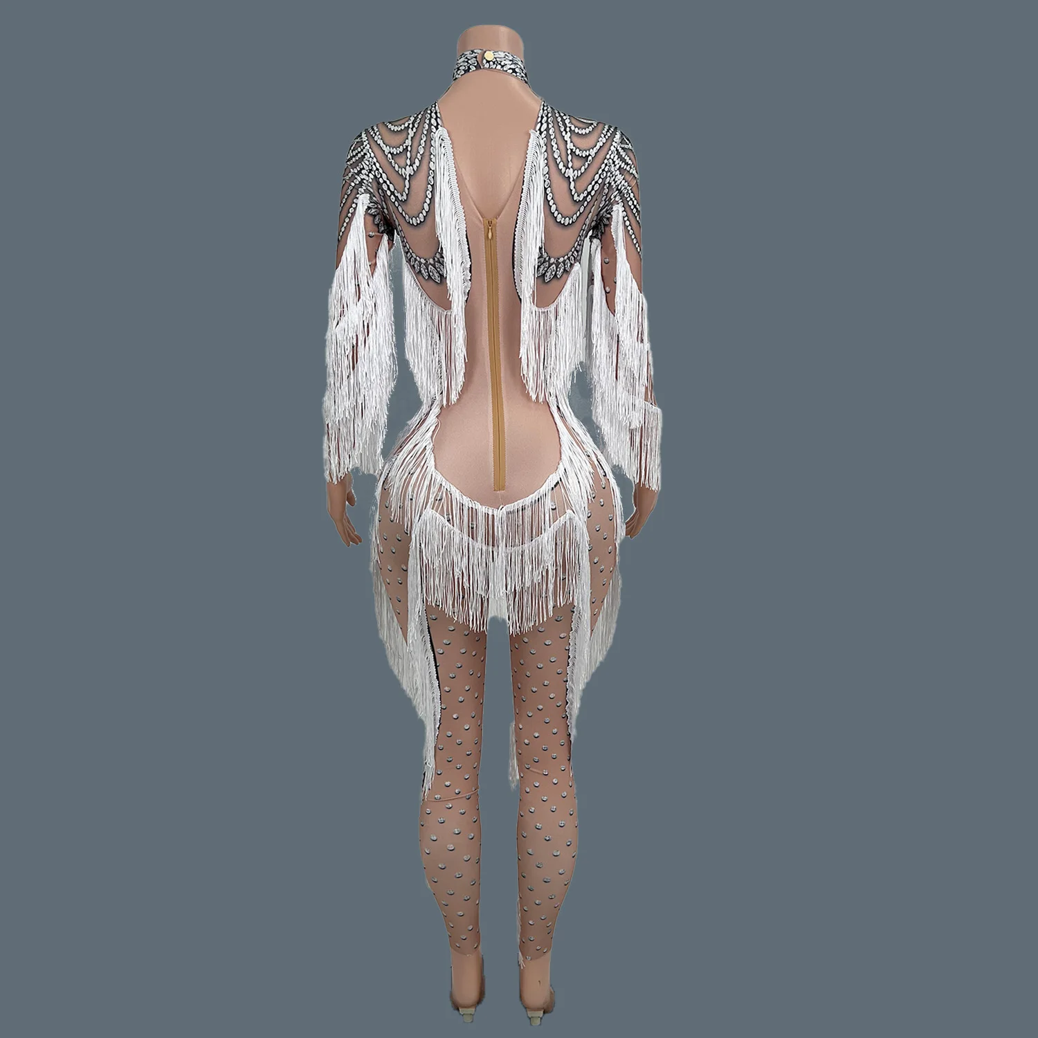 Classic Spandex Tassel Jumpsuit for Women Nightclub Party Sexy Elastic Jumpsuit Event Showgirl Stage Performance Costume Huichen