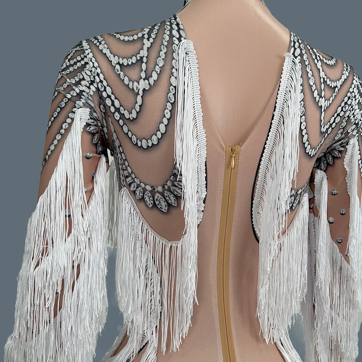 Classic Spandex Tassel Jumpsuit for Women Nightclub Party Sexy Elastic Jumpsuit Event Showgirl Stage Performance Costume Huichen