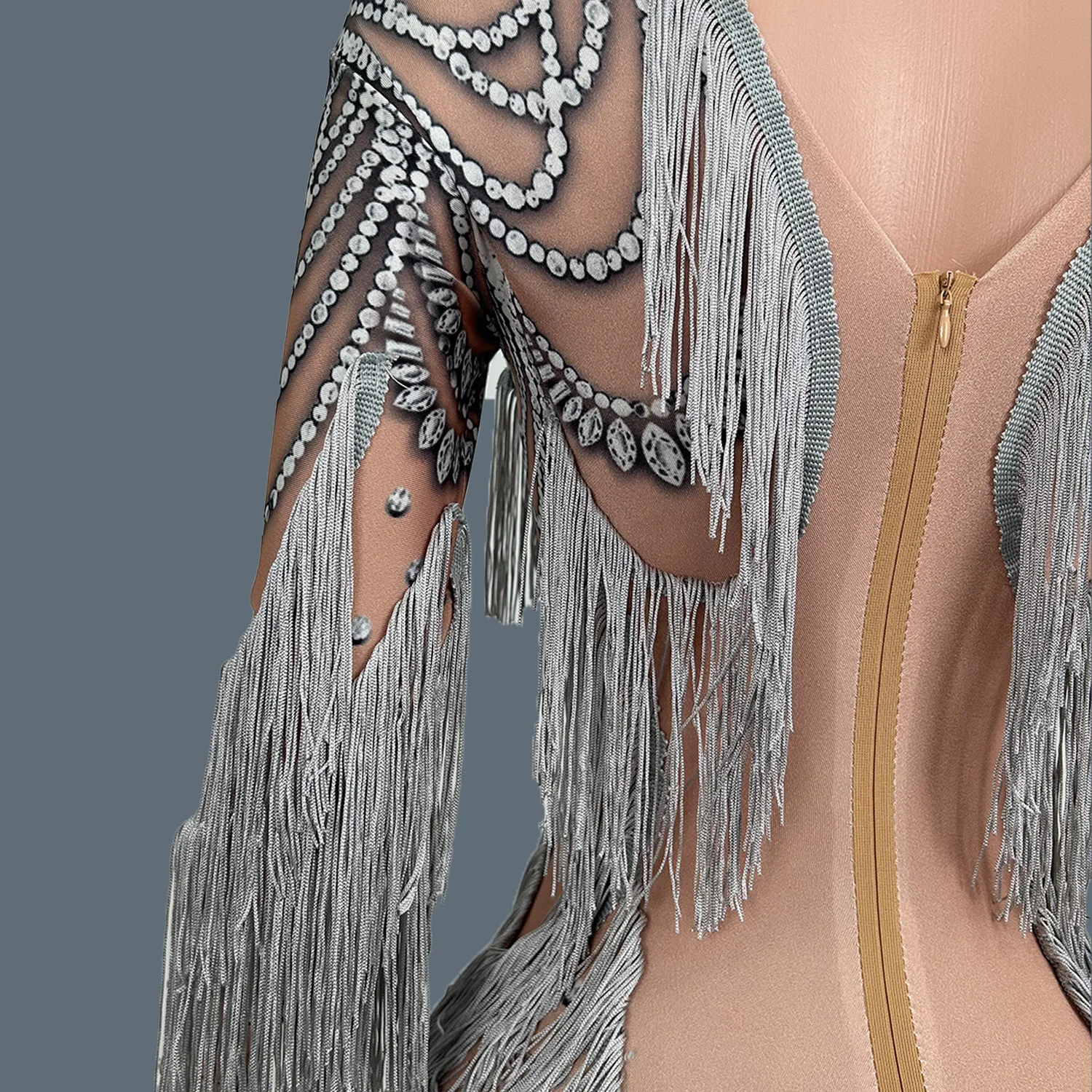 Classic Spandex Tassel Jumpsuit for Women Nightclub Party Sexy Elastic Jumpsuit Event Showgirl Stage Performance Costume Huichen