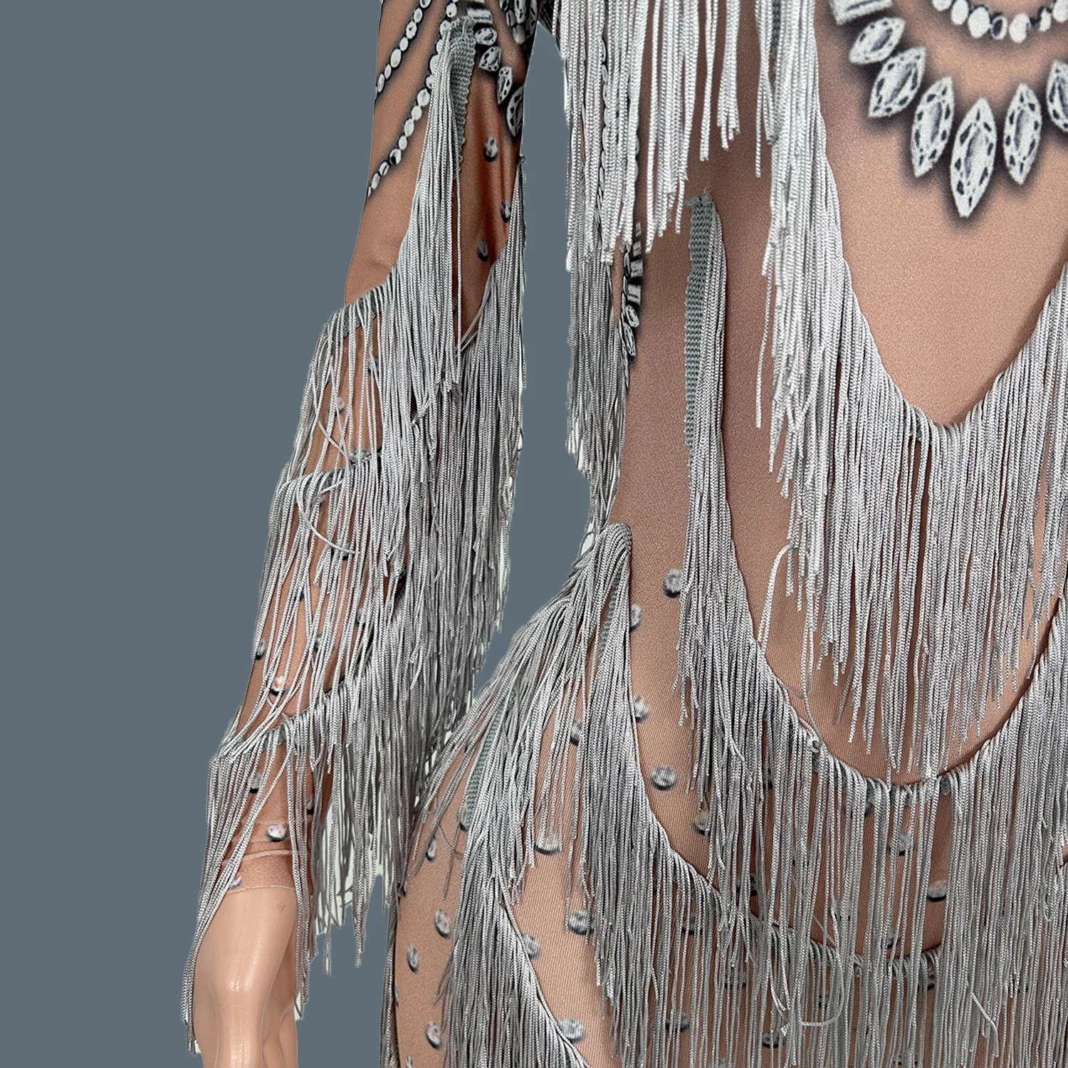 Classic Spandex Tassel Jumpsuit for Women Nightclub Party Sexy Elastic Jumpsuit Event Showgirl Stage Performance Costume Huichen