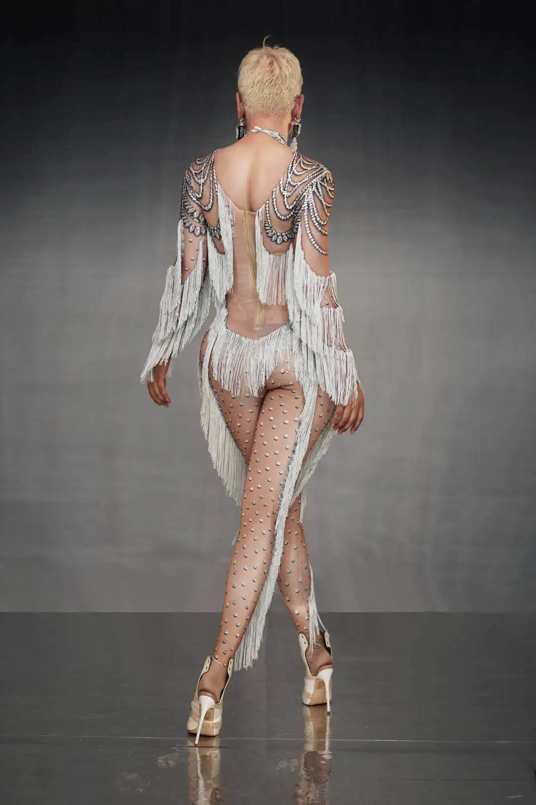 Classic Spandex Tassel Jumpsuit for Women Nightclub Party Sexy Elastic Jumpsuit Event Showgirl Stage Performance Costume Huichen