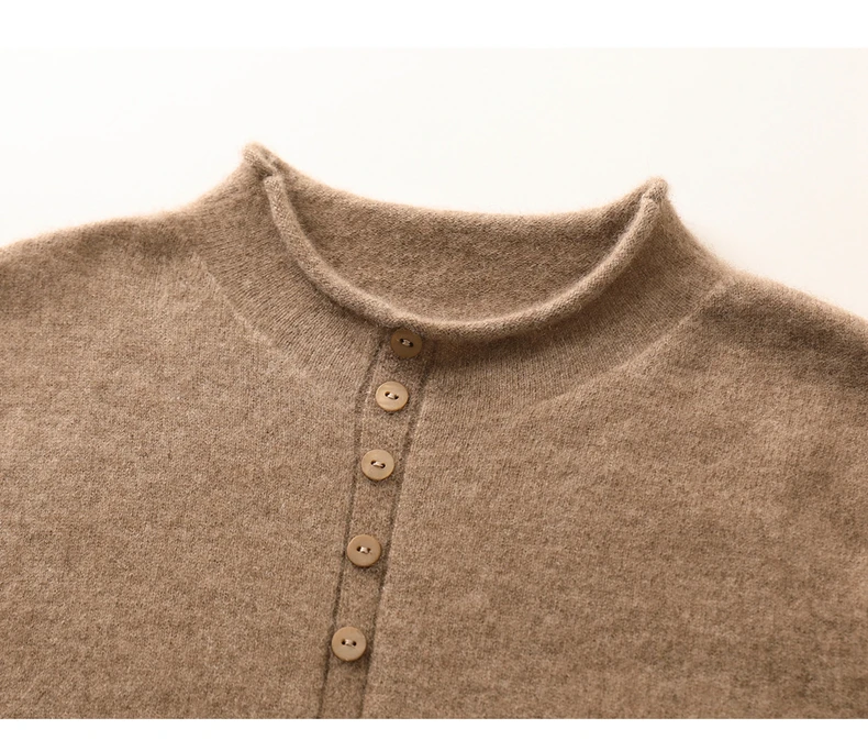 100% Pure Cashmere Pullover Vest Autumn Women's Casual Solid Knitted Sleeveless Sweater Half High Collar Single Breasted Tops