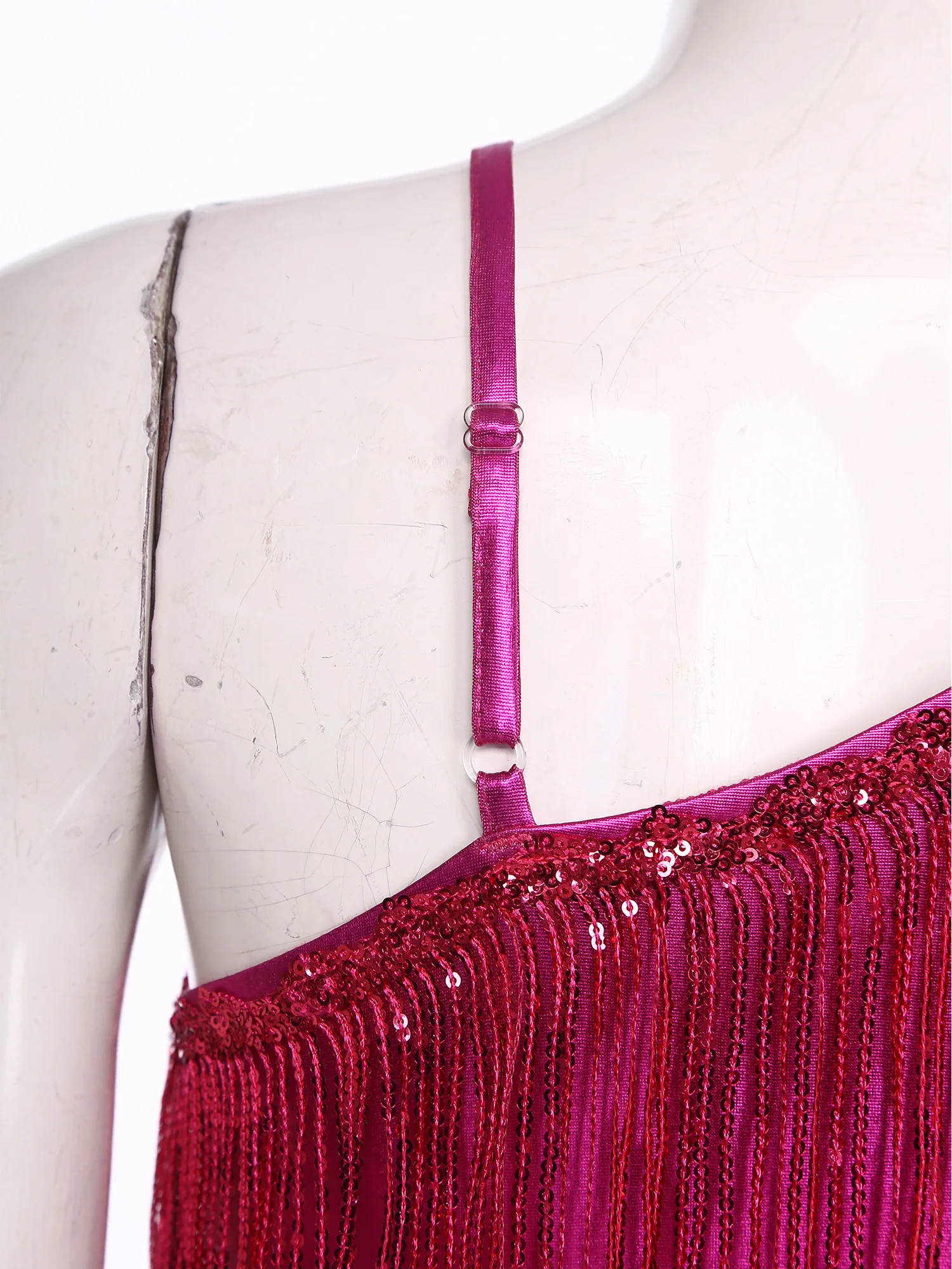 Women Metallic Shiny 70s 80s Hippie Costume Jazz Disco Dance Jumpsuit Sequin Tassels One Shoulder Bell Bottom Bodysuit Rompers