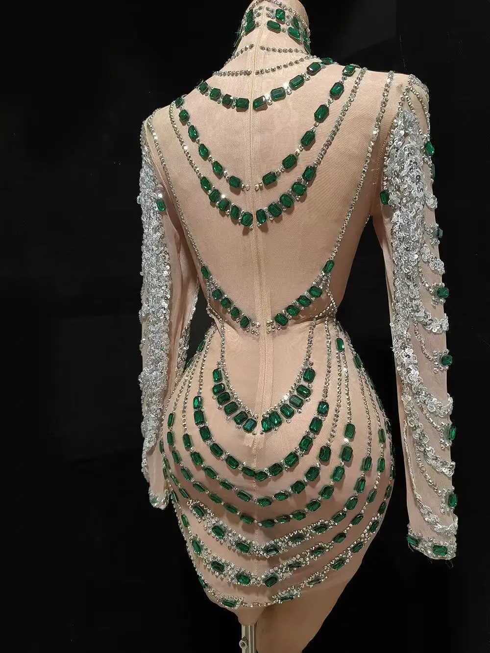 Luxurious Mini Dress Women Transparent Rhinestones Bodycon Singer Bar Club Shiny Short Dress Celebrity Party Evening Stage Costu