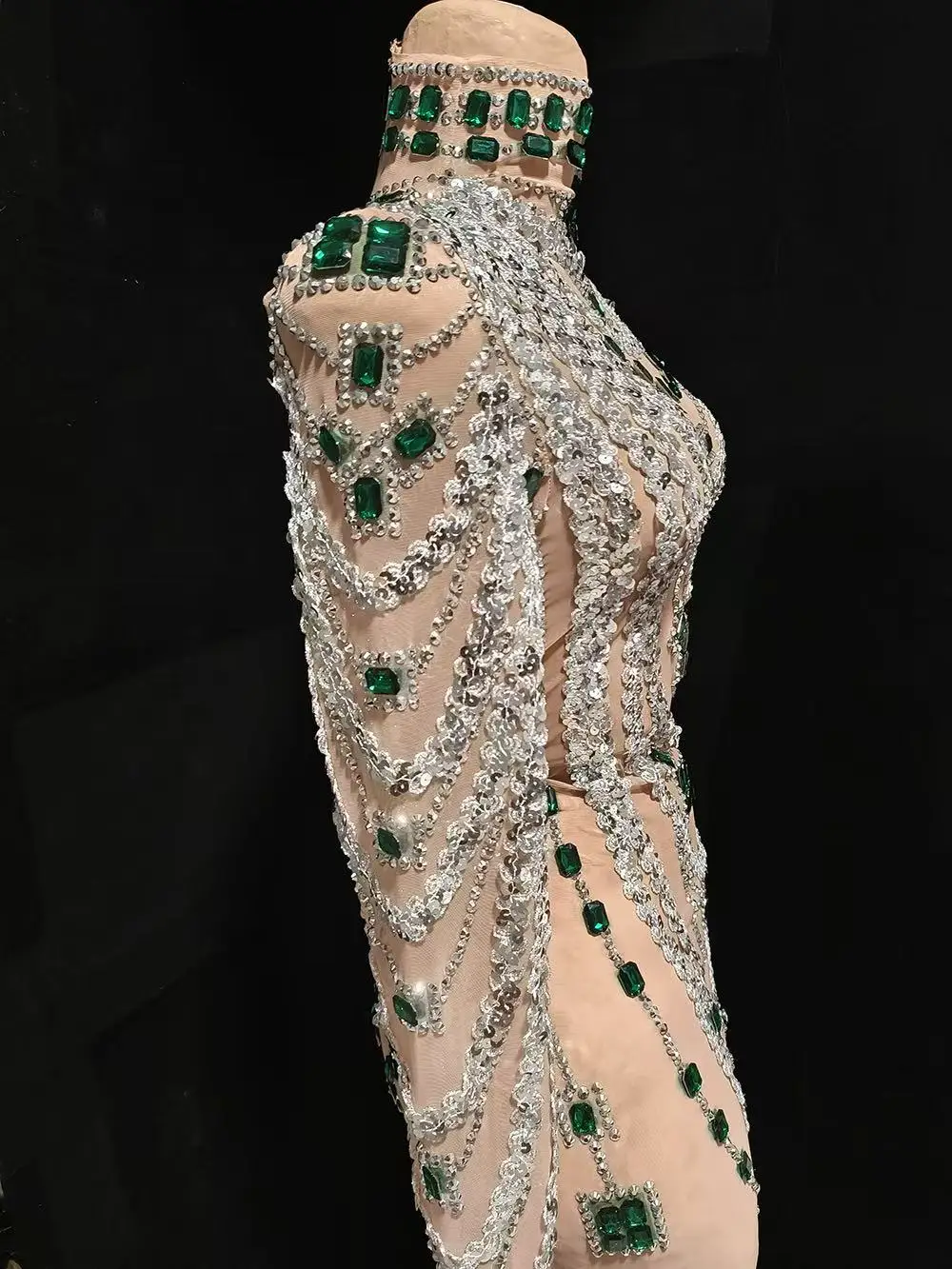 Luxurious Mini Dress Women Transparent Rhinestones Bodycon Singer Bar Club Shiny Short Dress Celebrity Party Evening Stage Costu