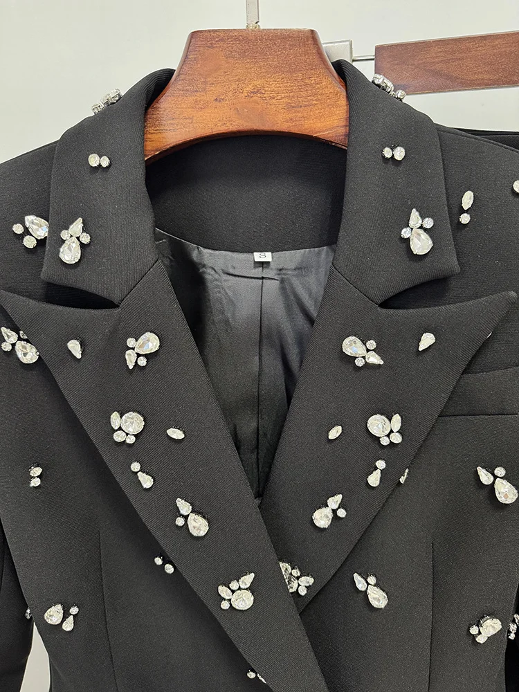 HIGH STREET Newest 2026 Stylish Designer Suit Set Women's Diamonds Beaded Blazer Pants Set 2pcs