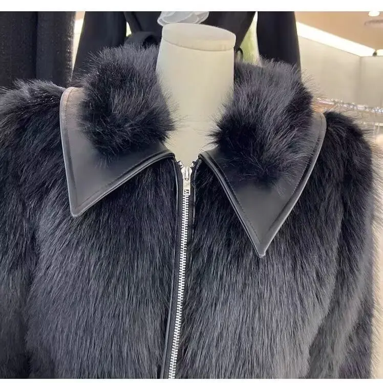 2026 Autumn Winter Women's New Motorcycle Wind Spice Girl Coat Short Fashion Jacket Female Leather Imitation Fox Fur Overwear