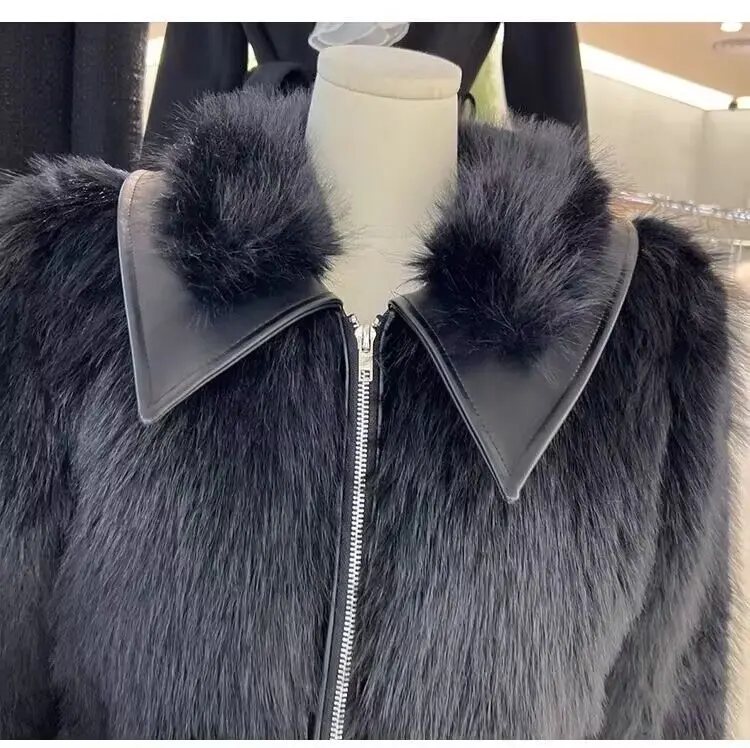 2026 Autumn Winter Women's New Motorcycle Wind Spice Girl Coat Short Fashion Jacket Female Leather Imitation Fox Fur Overwear