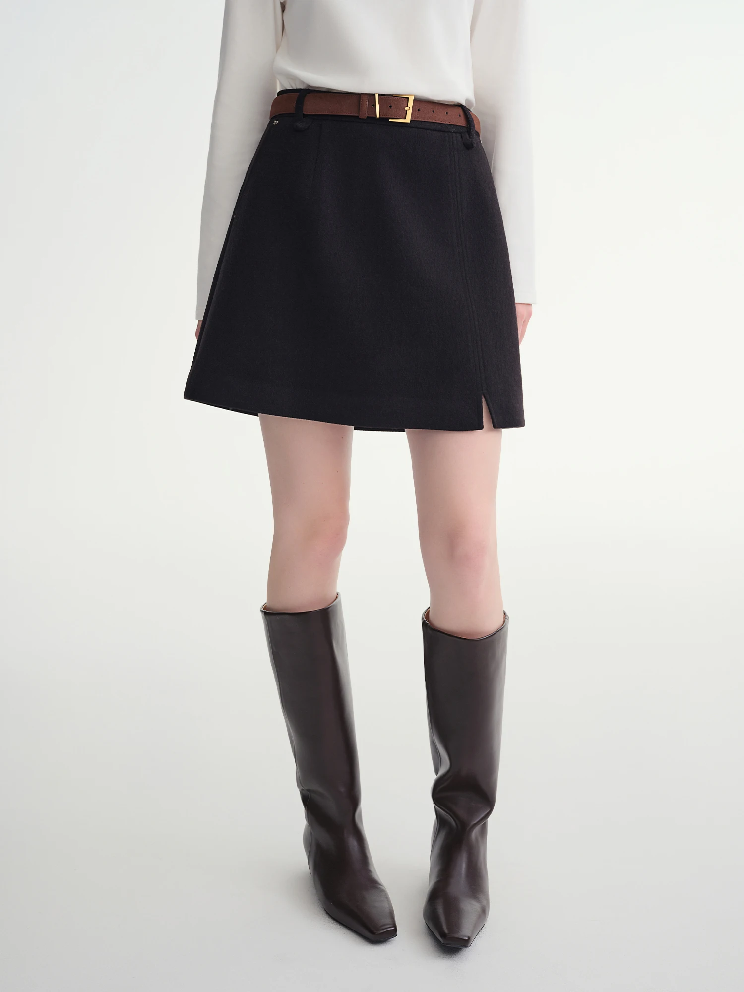 DUSHU Classic Long and Short Elastic Waist A-line Skirt 2025 Winter Skirt for Women Solid Simple Commuting Office Ladies College