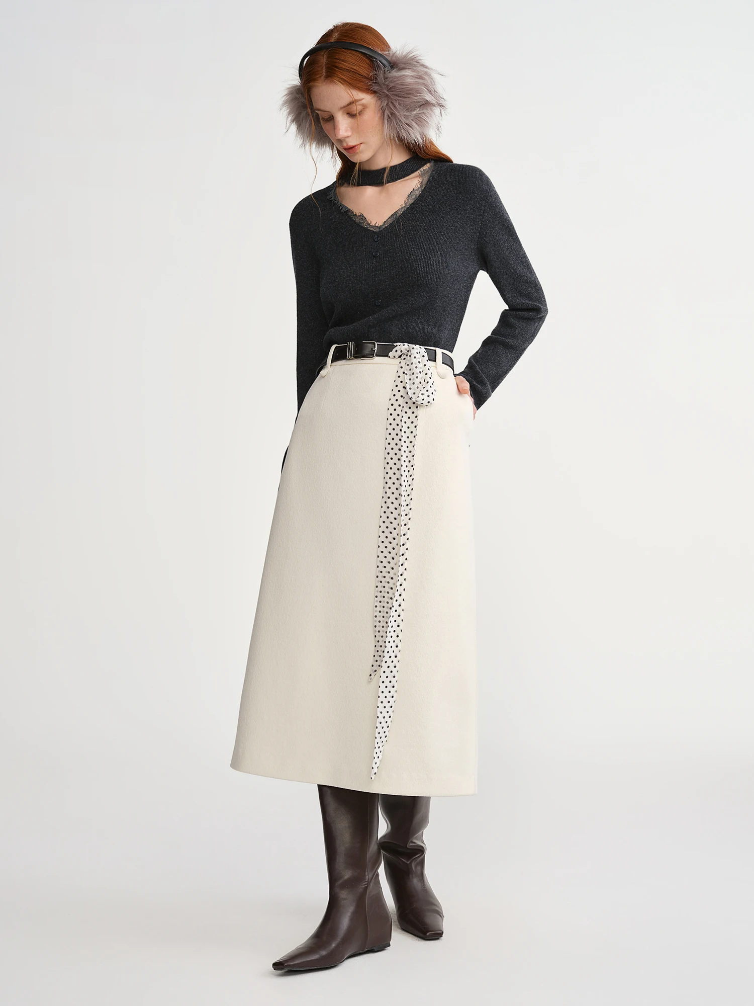 DUSHU Classic Long and Short Elastic Waist A-line Skirt 2025 Winter Skirt for Women Solid Simple Commuting Office Ladies College