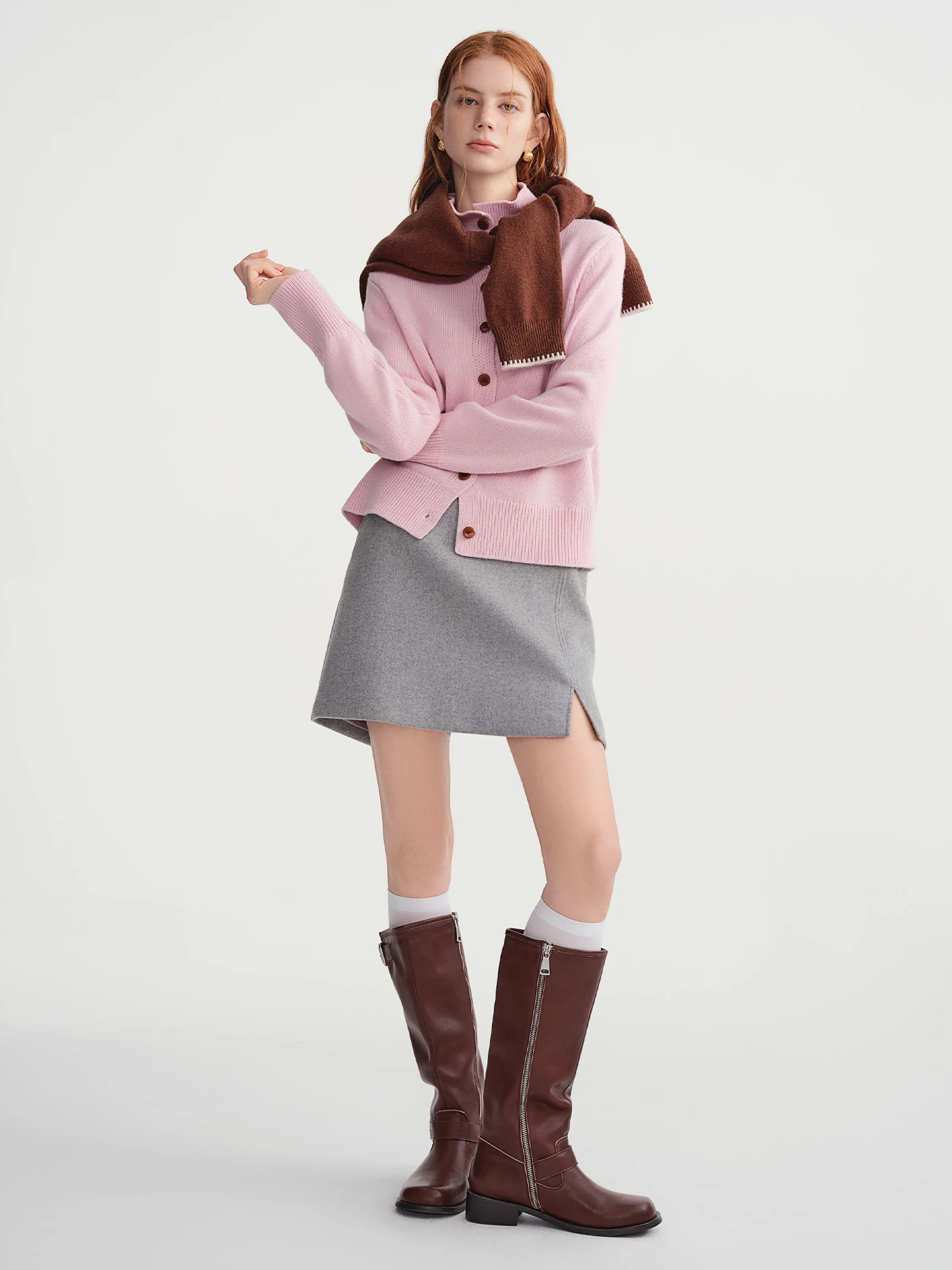 DUSHU Classic Long and Short Elastic Waist A-line Skirt 2025 Winter Skirt for Women Solid Simple Commuting Office Ladies College